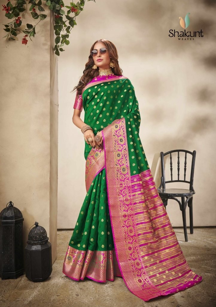 Yash Cotton Silk Festive and Party Wear Heavy Border Saree - Green - Image 3