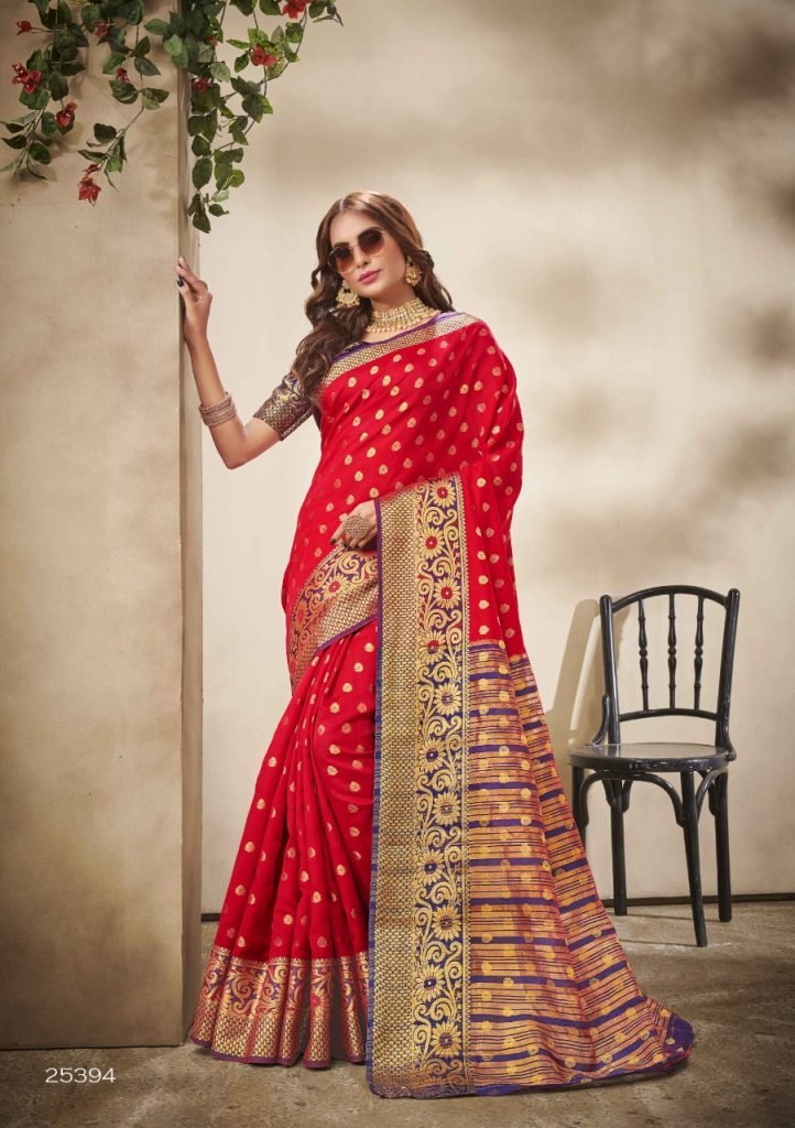 Yash Cotton Silk Festive and Party Wear Heavy Border Saree - Red - Image 3
