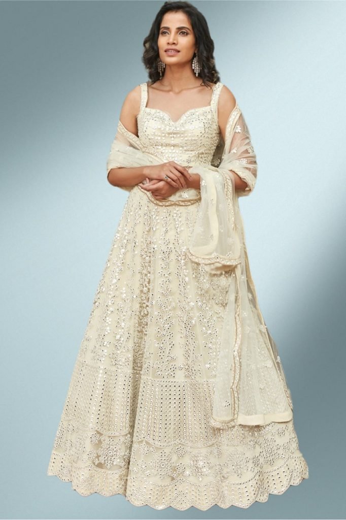 Basant Organza Silk Lehenga Partywear and festival wear - White