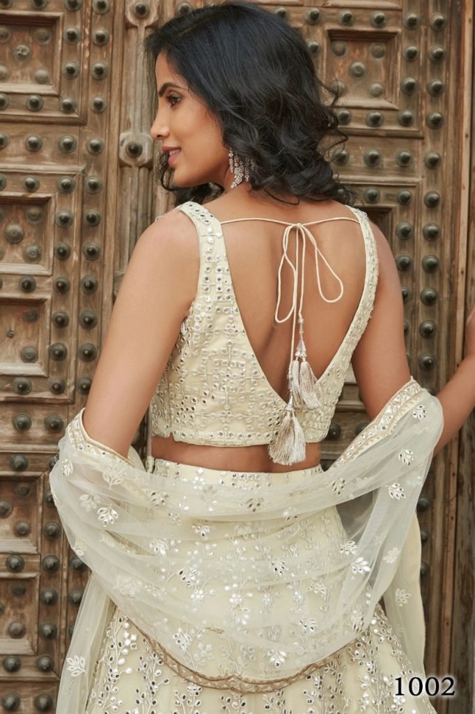 Basant Organza Silk Lehenga Partywear and festival wear - White - Image 4