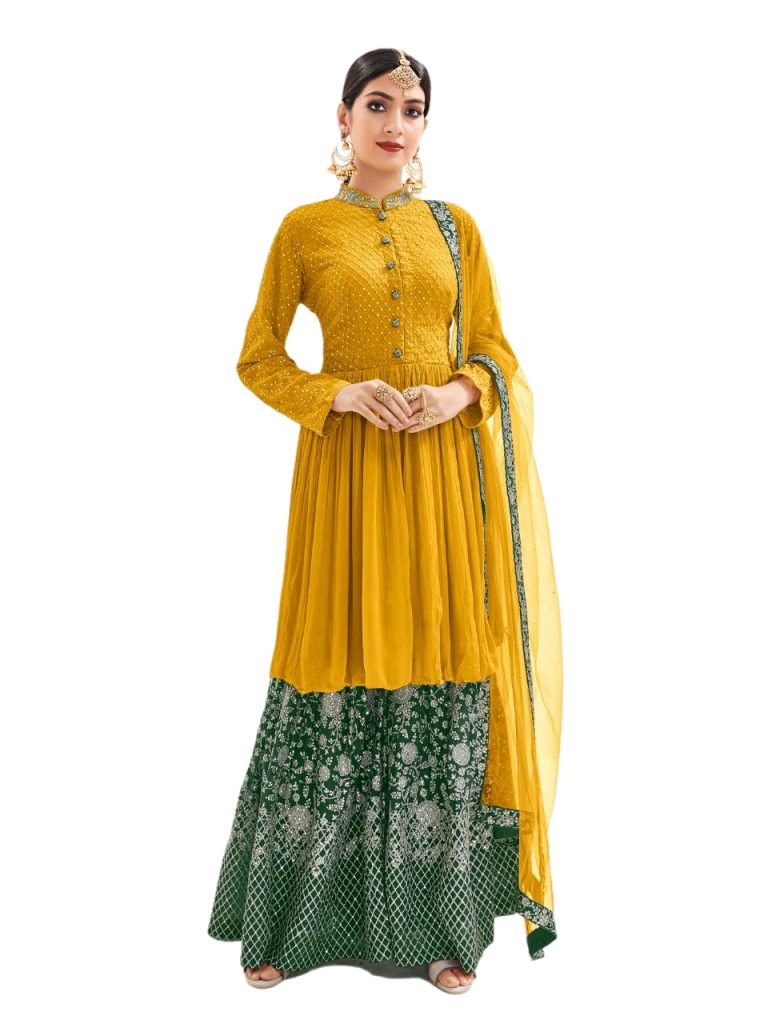 Buy Designer Suits Beautiful Classic Sharara Suit - Yellow & Green, 1173