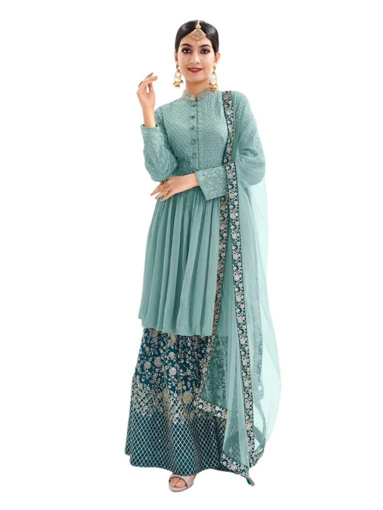 Buy Designer Suits Beautiful Classic Sharara Suit - Blue, 1175
