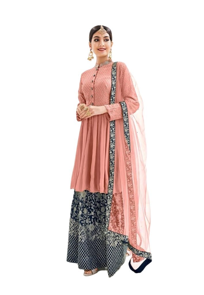 Buy Designer Suits Beautiful Classic Sharara Suit - Peach & Blue, 1174