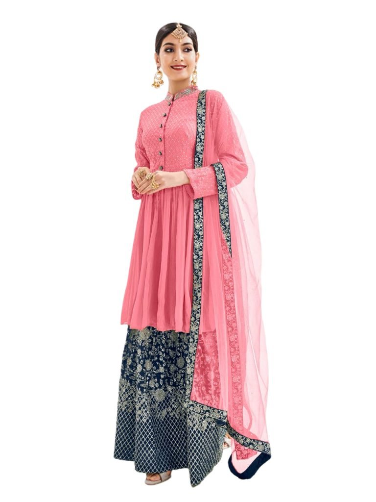 Buy Designer Suits Beautiful Classic Party Sharara Suit - Pink & Blue, 1174