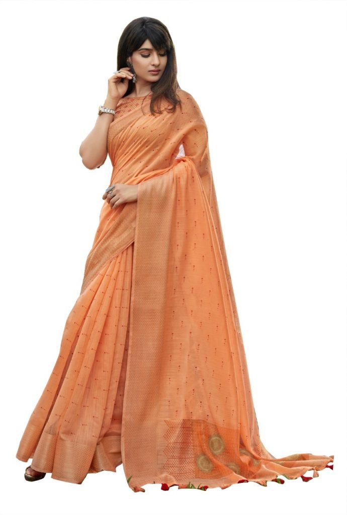 Elegant Cotton Sarees Online for casual, office or daily wear - Peach 02