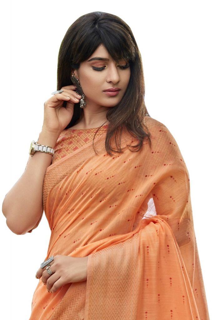 Elegant Cotton Sarees Online for casual, office or daily wear - Peach 02 - Image 2