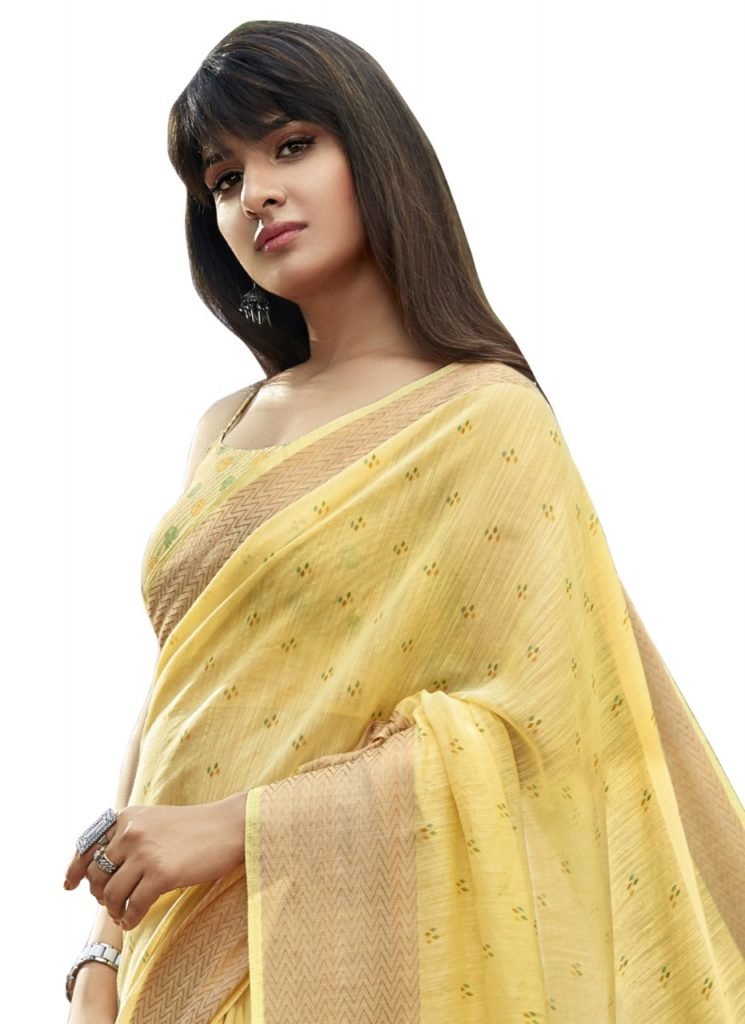 Elegant Cotton Sarees Online for casual, office or daily wear - Yellow 03 - Image 2