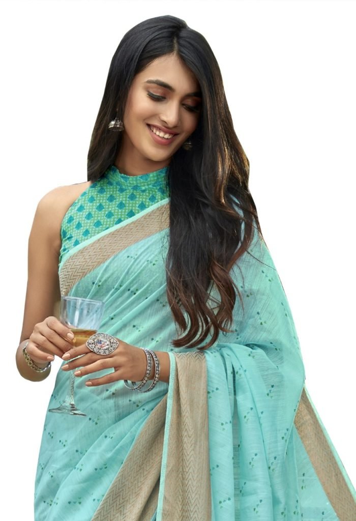 Elegant Cotton Sarees Online for casual, office or daily wear - Blue 01 - Image 2