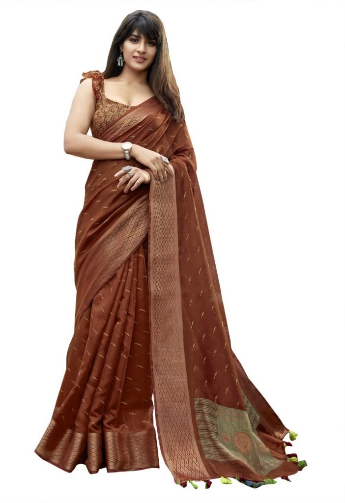 Elegant Cotton Sarees Online for casual, office or daily wear - Rustic Brown 06