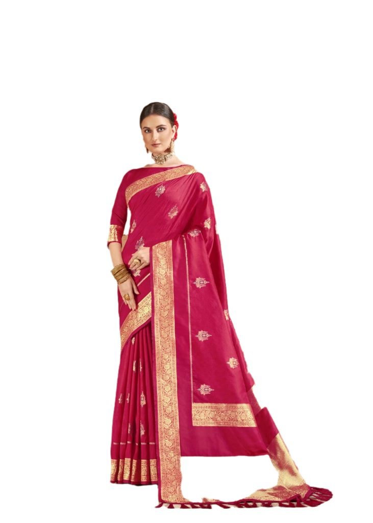 Buy Fancy Paithani Silk Saree online Zari Woven Traditional Design - Ruby Red 1006