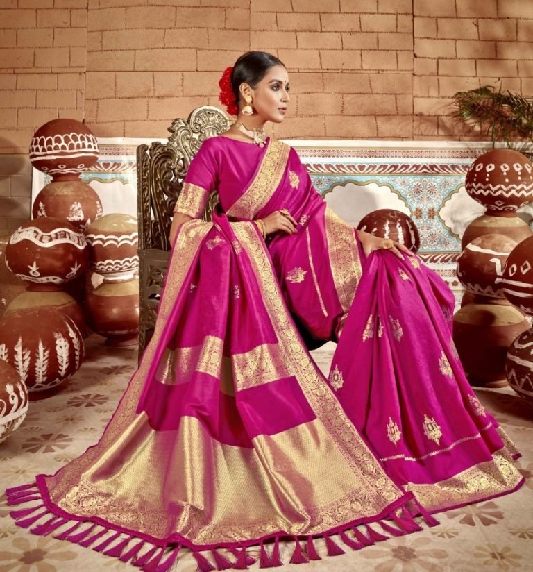 Buy Fancy Paithani Silk Saree online Zari Woven Traditional Design - Magenta 1005 - Image 2