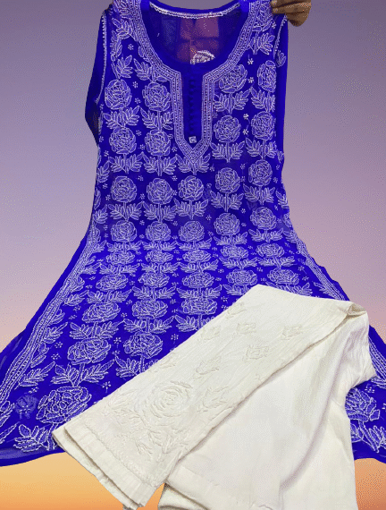 Buy Chikankari Georgette Kurti Set Summer Collection - Royal Blue