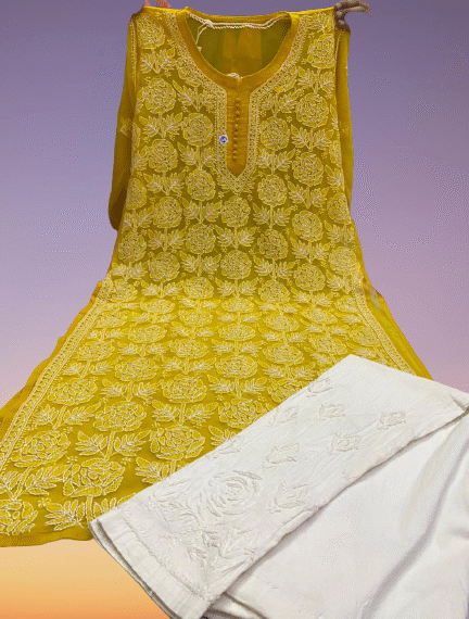 Buy Chikankari Georgette Kurti Set Summer Collection - Yellow