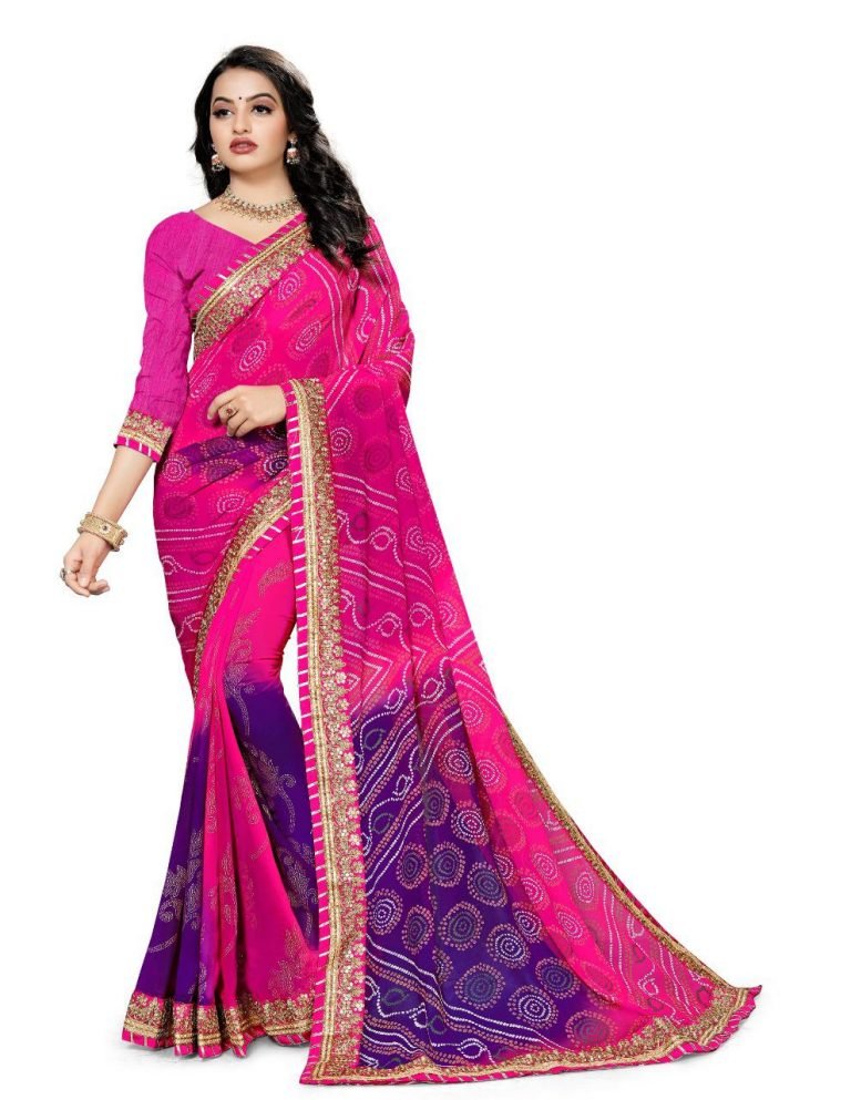 Praahi Georgette Bhadhani Heavy Print Saree - Magenta 01