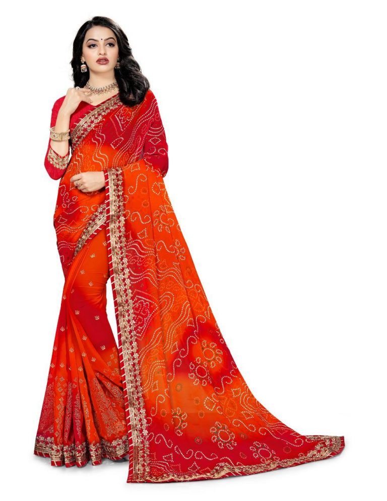 Praahi Georgette Bhadhani Heavy Print Saree - Ombre 04