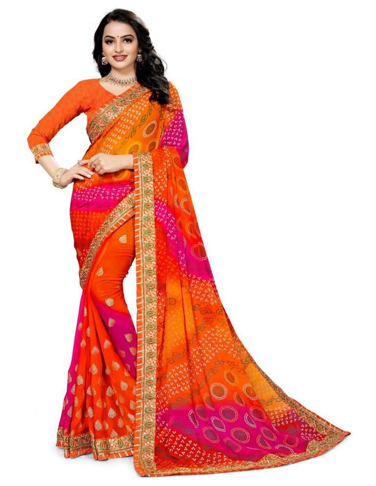 Praahi Georgette Bhadhani Heavy Print Saree - Ombre 07