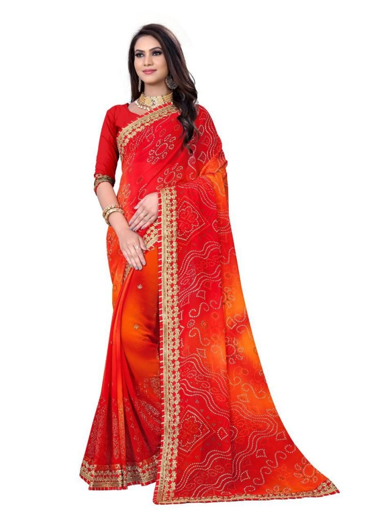Praahi Georgette Bhadhani Heavy Print Saree - Ombre 08