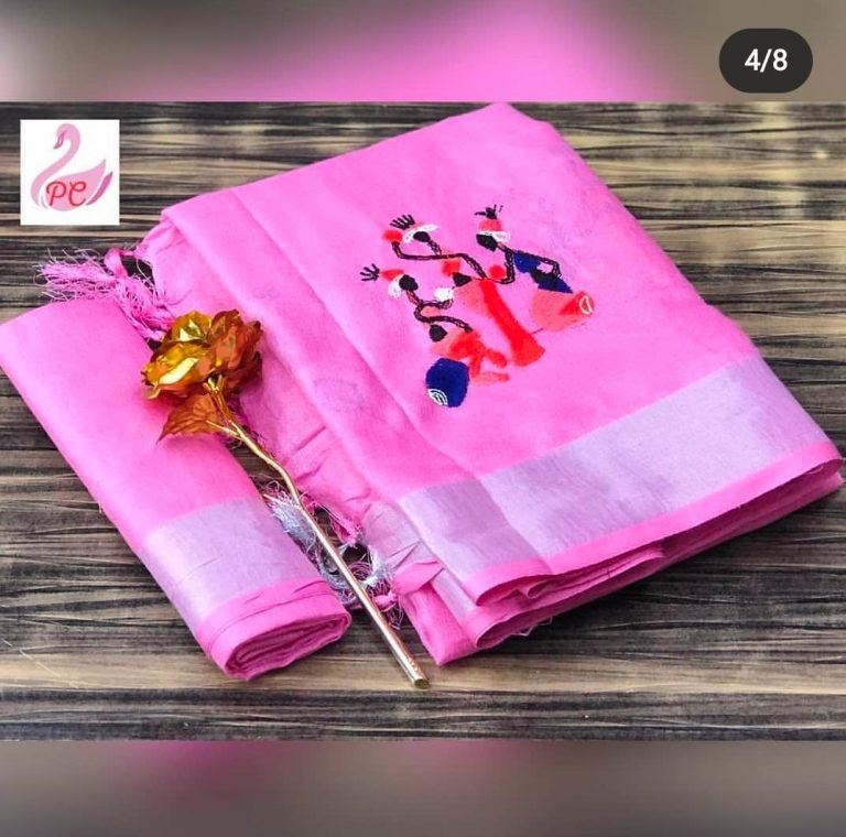 Swan Cotton Linen Saree - Pink