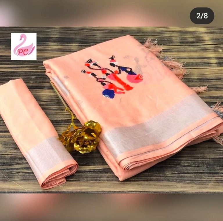 Swan Cotton Linen Saree - Peach