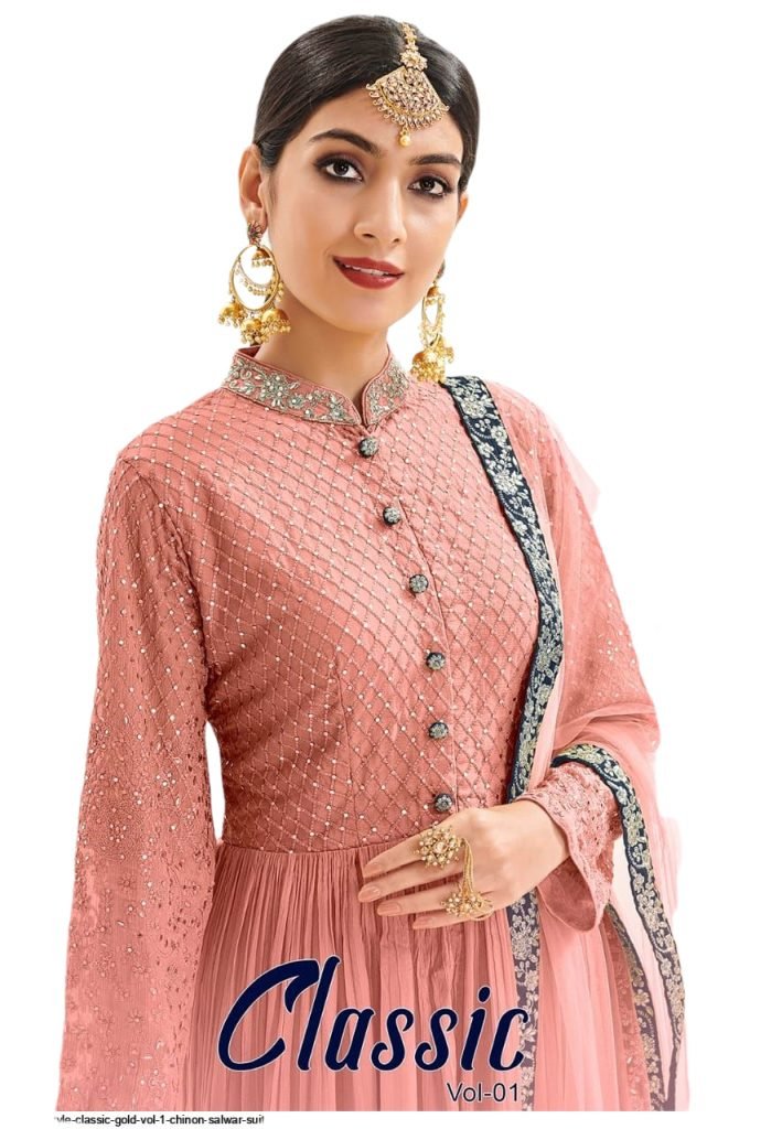 Buy Designer Suits Beautiful Classic Sharara Suit - Peach & Blue, 1174 - Image 3