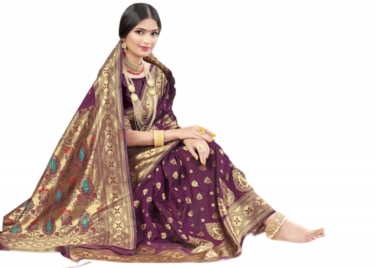 Partywear Art Woowen Silk Traditional Pooja special Saree/Sari - Wine - Image 2