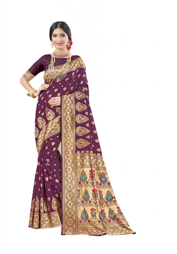 Partywear Art Woowen Silk Traditional Pooja special Saree/Sari - Wine