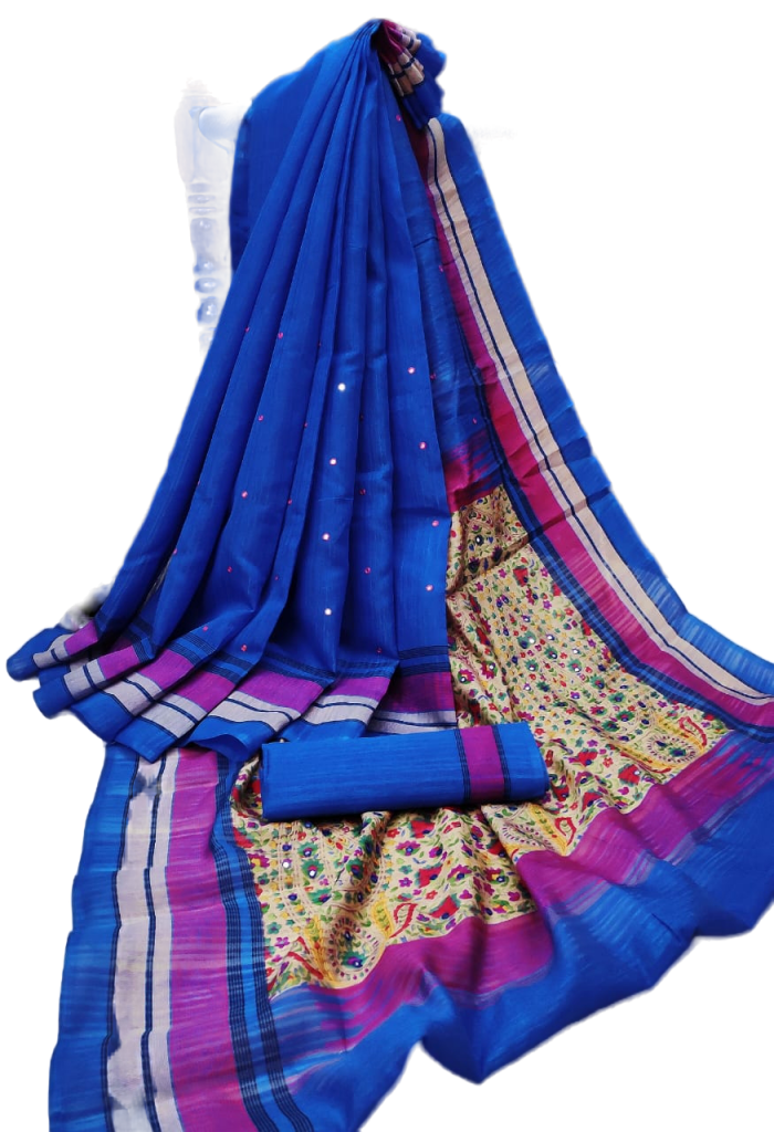 Shreyans Cotton Silk Printed base Saree - Blue tone 1