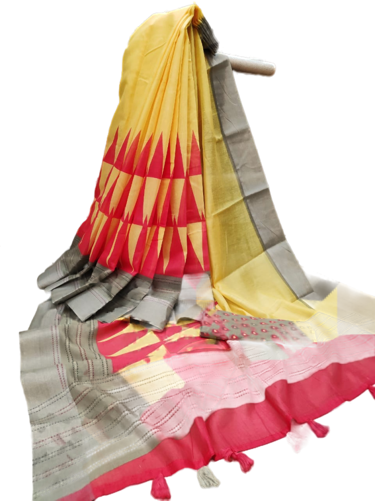Shreyans Cotton Silk Printed base Saree - Yellow tone 1