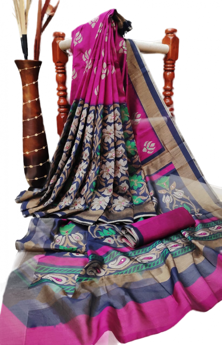 Shreyans Cotton Silk Printed base Saree - Pink tone 2