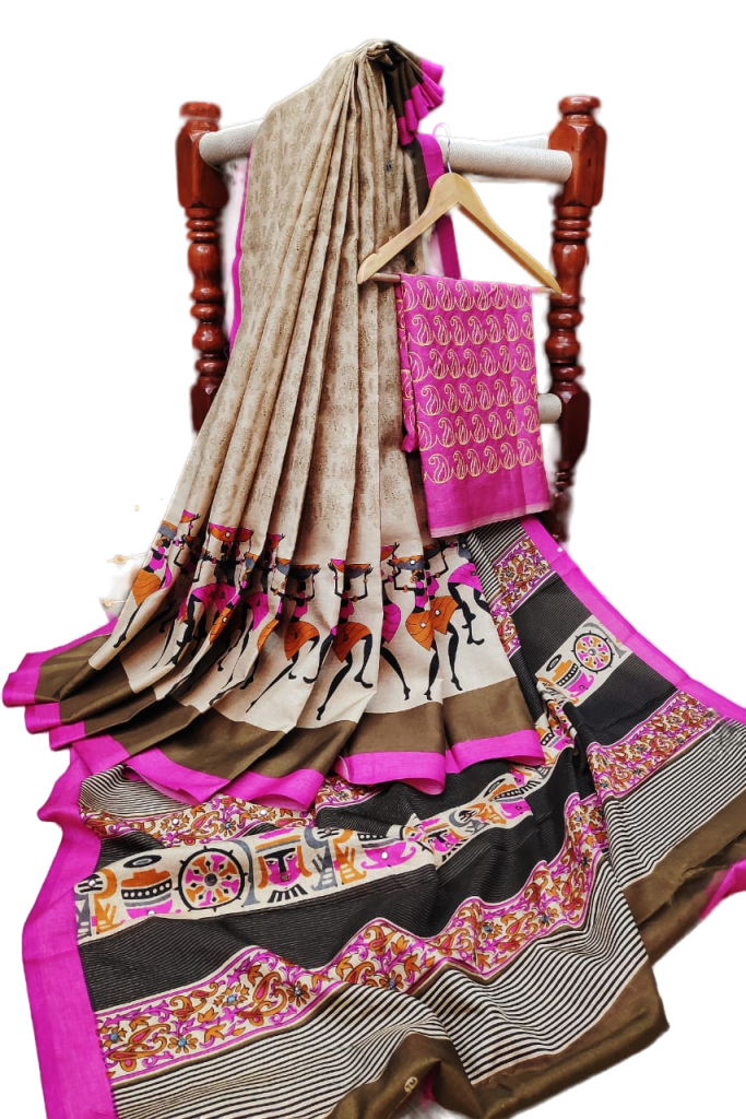 Shreyans Cotton Silk Printed base Saree - Pink tone 1