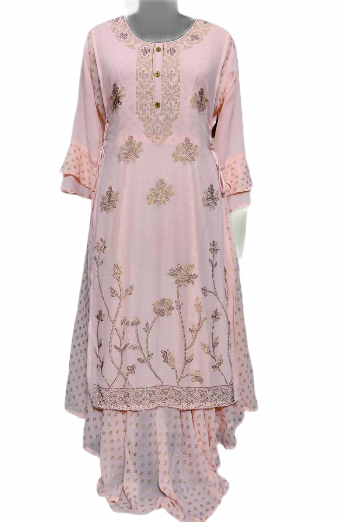 Fancy Georgette Flair Floor Length Long Dress - Peach