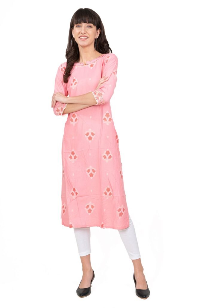 New Colorful Fancy Casual & Festive wear readymade Rayon Kurti - Pink/GC10020 - Image 2
