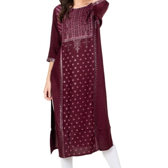 New Colorful Fancy Casual & Festive wear readymade Rayon Kurti - Wine/GC10005