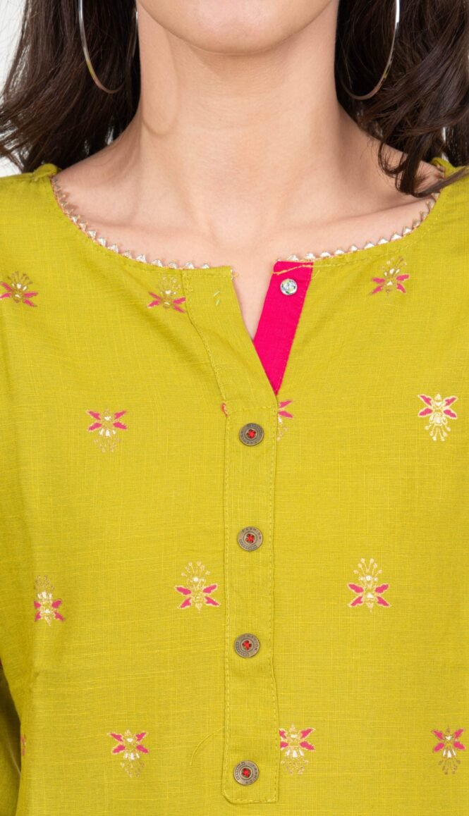 New Colorful Fancy Casual & Festive wear readymade Rayon Kurti - Olive Green/GC10006 - Image 2