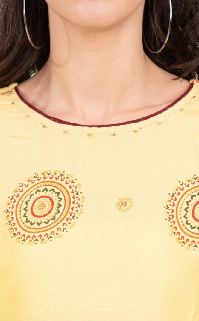 New Colorful Fancy Casual & Festive wear readymade Rayon Kurti - Tan/GC10019 - Image 2