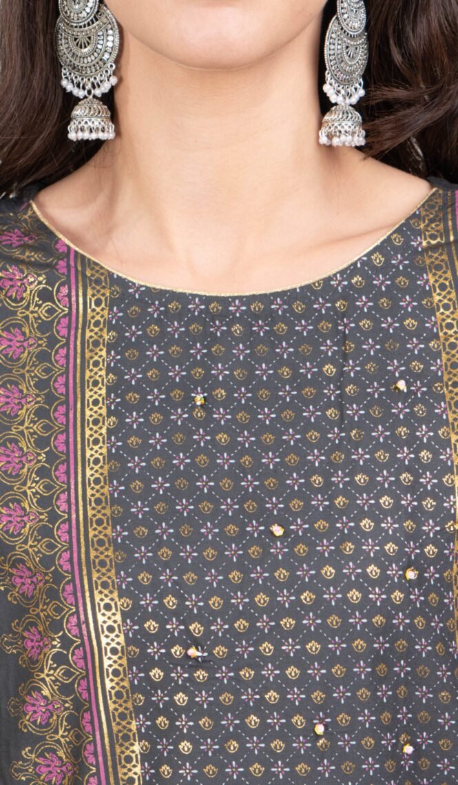 New Colorful Fancy Casual & Festive wear readymade Rayon Kurti - Dark Grey/GC10008 - Image 2