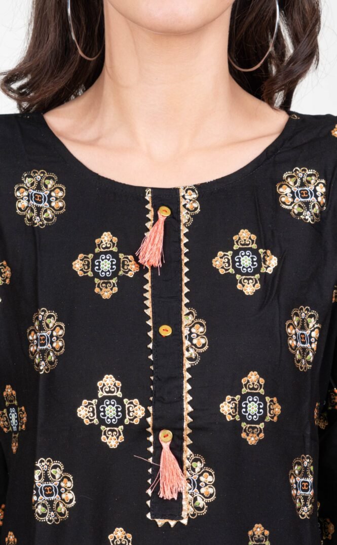 New Colorful Fancy Casual & Festive wear readymade Rayon Kurti - Black/GC10011 - Image 2
