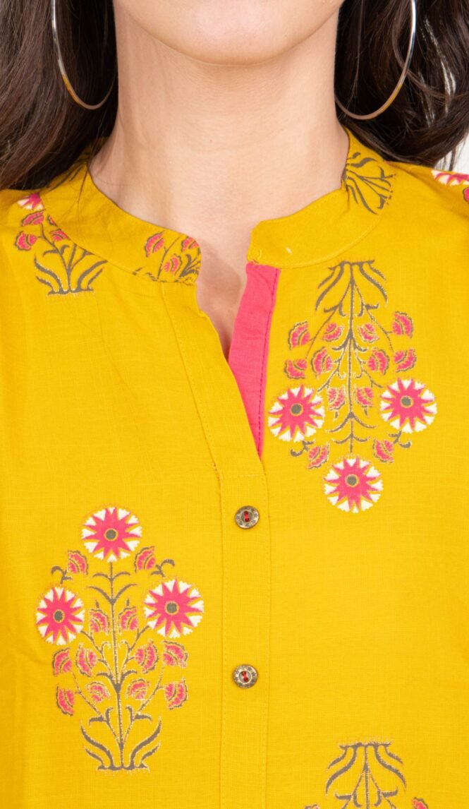 New Colorful Fancy Casual & Festive wear readymade Rayon Kurti - Marigold Yellow/GC10017 - Image 2