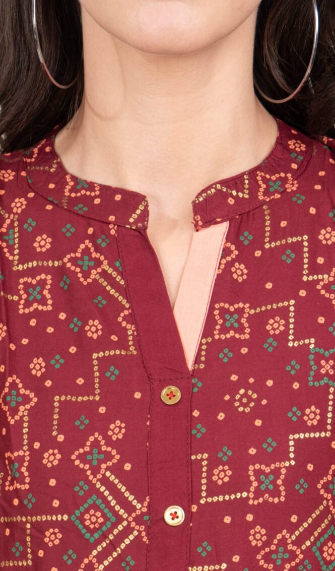 New Colorful Fancy Casual & Festive wear readymade Rayon Kurti - Burgundy/GC10007 - Image 2