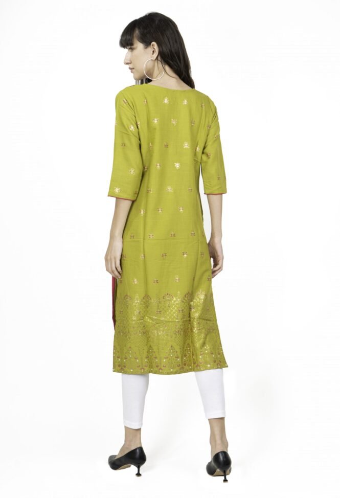 New Colorful Fancy Casual & Festive wear readymade Rayon Kurti - Olive Green/GC10006 - Image 5