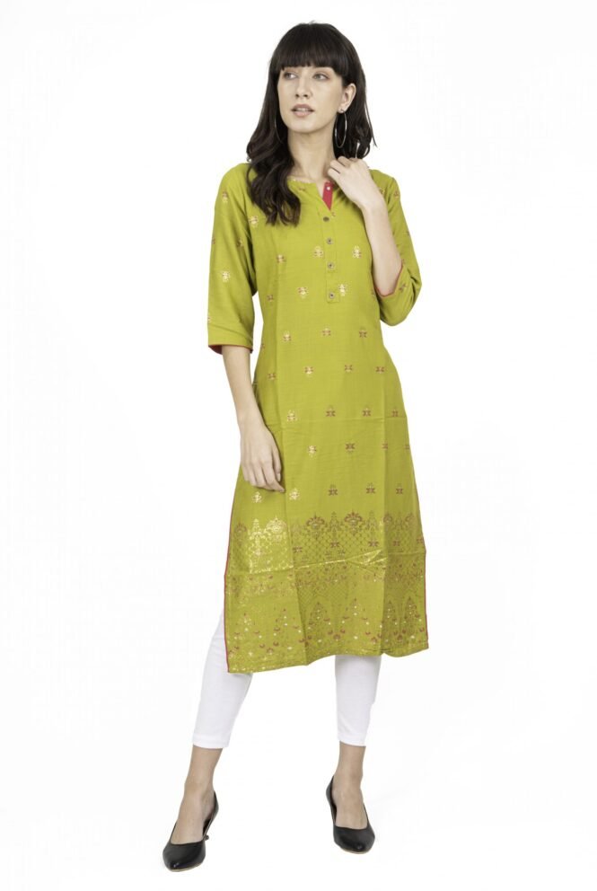 New Colorful Fancy Casual & Festive wear readymade Rayon Kurti - Olive Green/GC10006