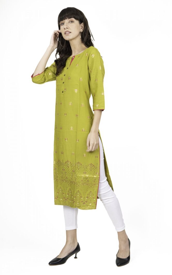 New Colorful Fancy Casual & Festive wear readymade Rayon Kurti - Olive Green/GC10006 - Image 4