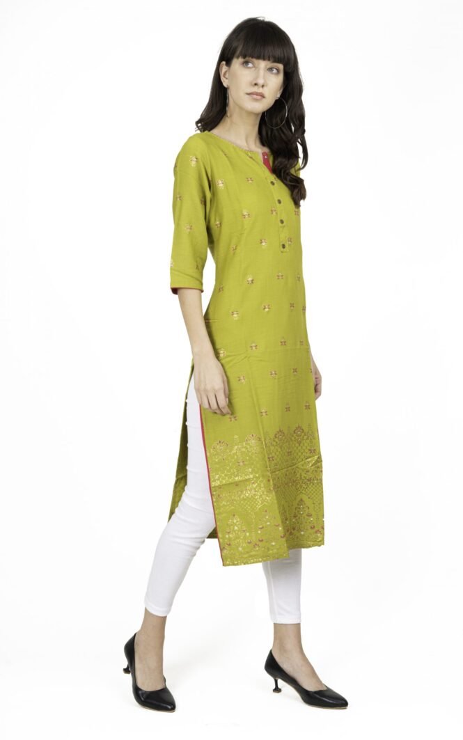 New Colorful Fancy Casual & Festive wear readymade Rayon Kurti - Olive Green/GC10006 - Image 3