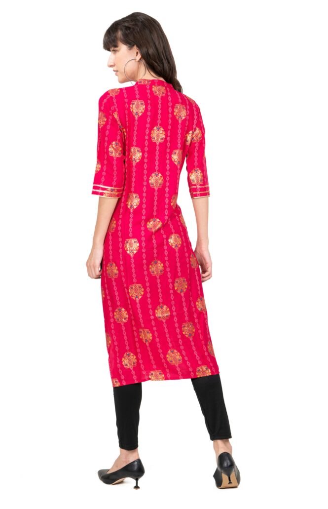 New Colorful Fancy Casual & Festive wear readymade Rayon Kurti - Coral Pink/GC10014 - Image 4