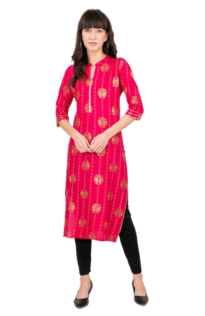 New Colorful Fancy Casual & Festive wear readymade Rayon Kurti - Coral Pink/GC10014
