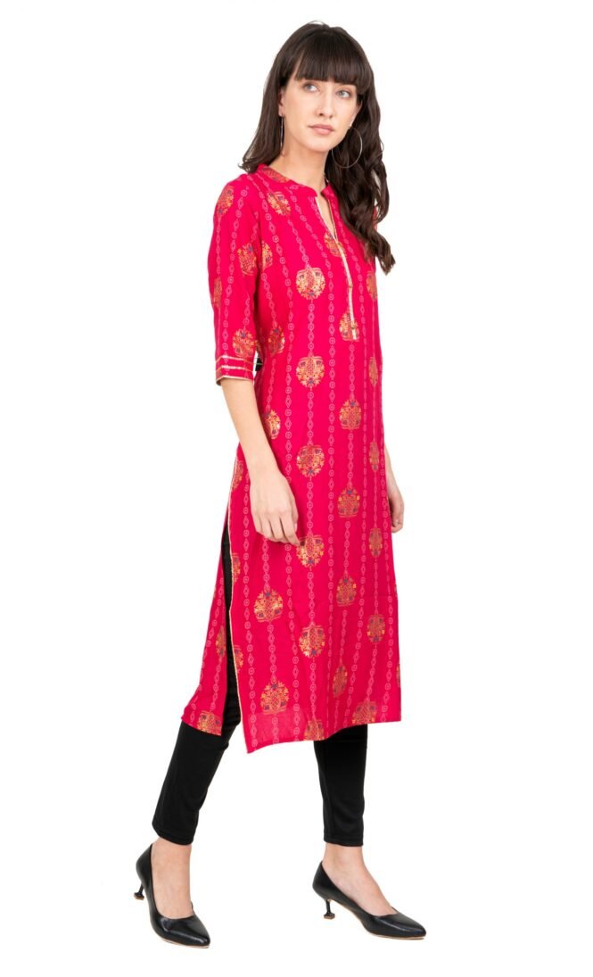 New Colorful Fancy Casual & Festive wear readymade Rayon Kurti - Coral Pink/GC10014 - Image 3