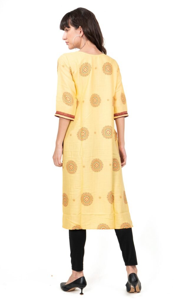 New Colorful Fancy Casual & Festive wear readymade Rayon Kurti - Tan/GC10019 - Image 3