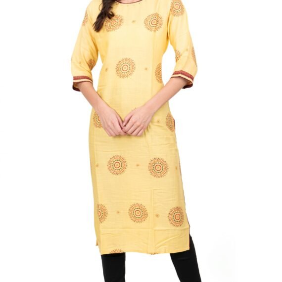 New Colorful Fancy Casual & Festive wear readymade Rayon Kurti - Tan/GC10019