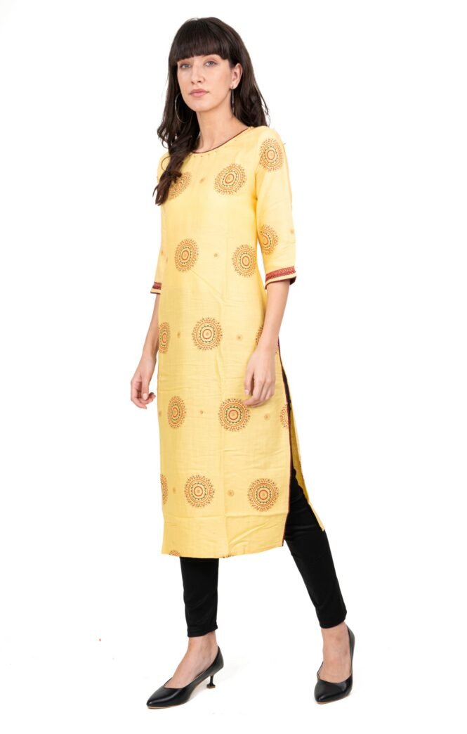New Colorful Fancy Casual & Festive wear readymade Rayon Kurti - Tan/GC10019 - Image 4