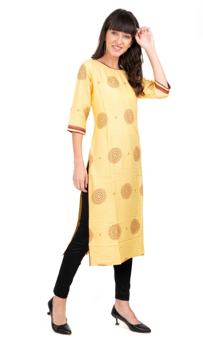 New Colorful Fancy Casual & Festive wear readymade Rayon Kurti - Tan/GC10019 - Image 5